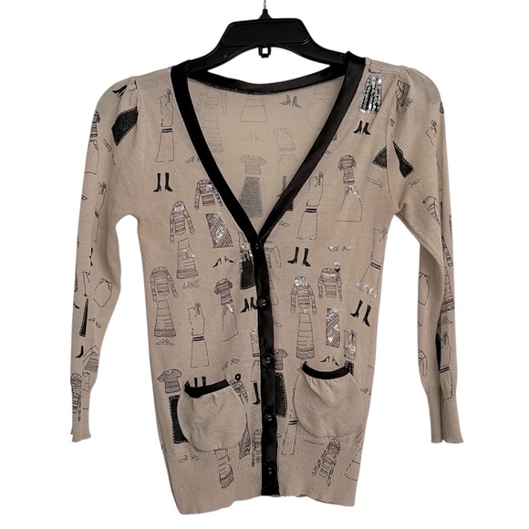 Source Unknown Sweaters - Lightweight button down knit cardigan with dresses and shoes printed